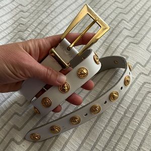 Vintage The Limited Genuine White Leather Belt Gold Coins 80s 90s - Sz S